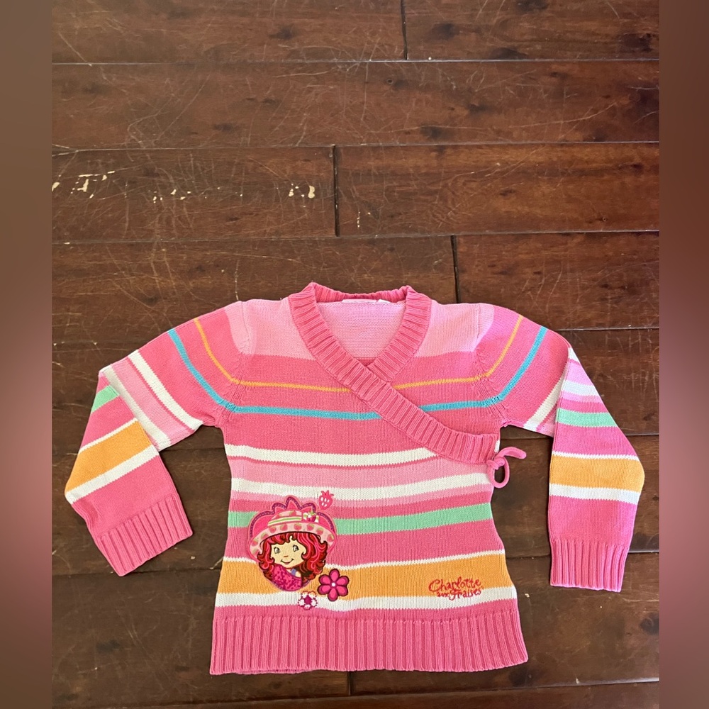 2008 Y2K Strawberry Shortcake Striped Pastel Sweater